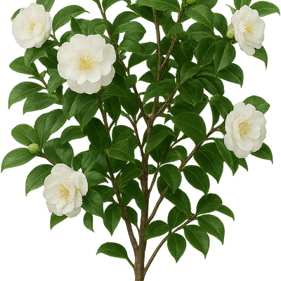 Camellia japonica 'Shiragiku Purity' - Shoot